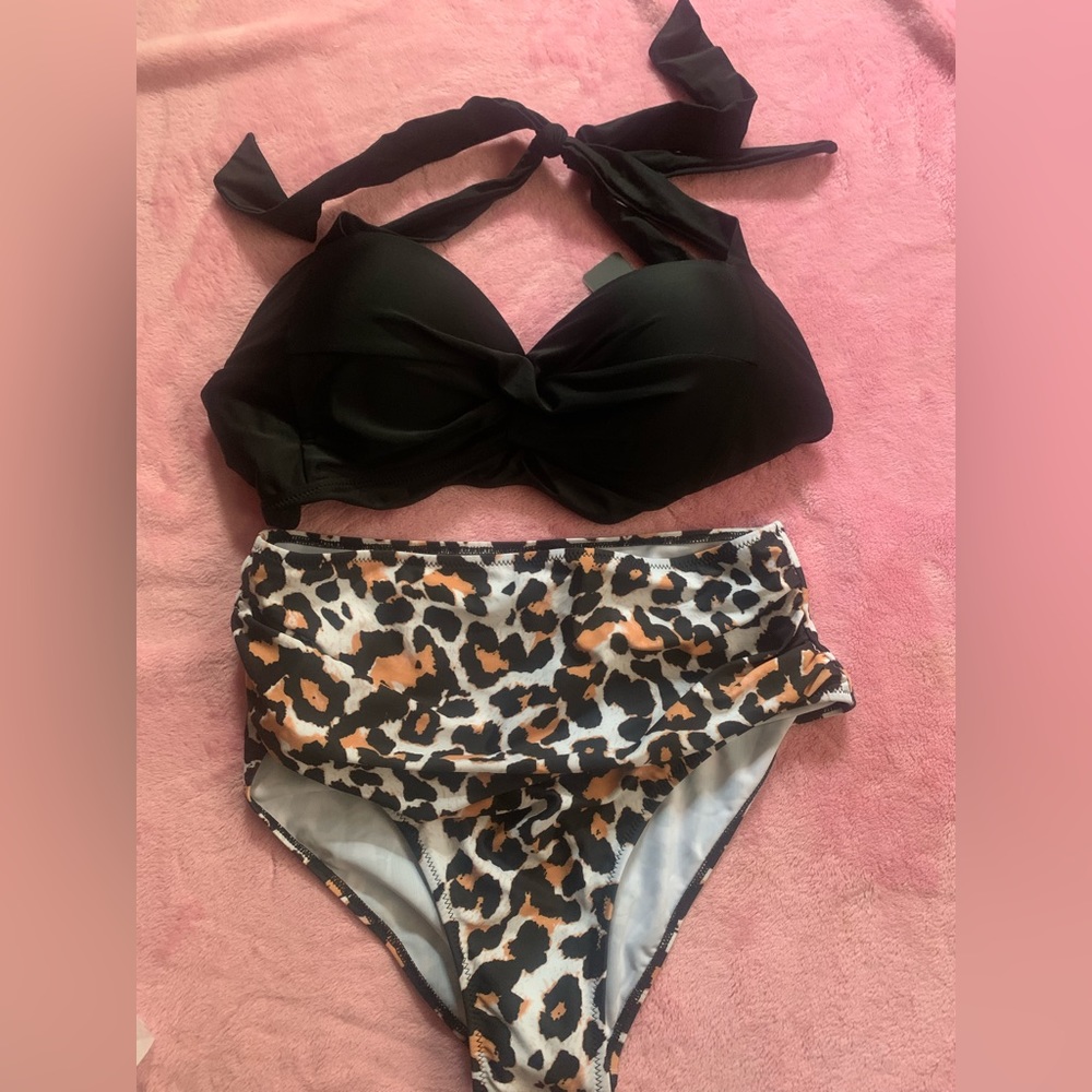 Cheetah/Black Two Piece Swim Suit